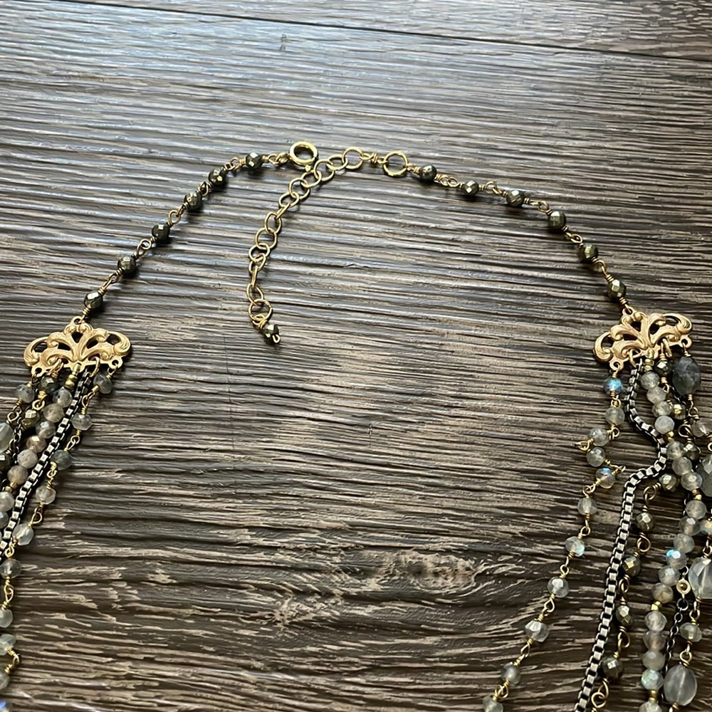 Sold💎cross chain layered necklace labradorite gold silver gunmetal coin pendent - Picture 9 of 15